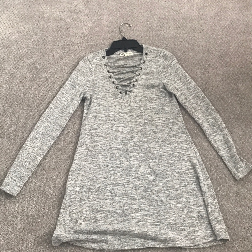 Grey lace up bust casual dress